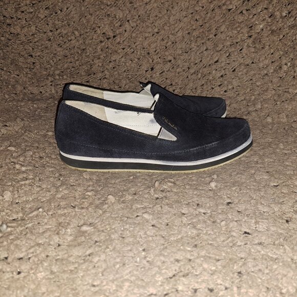 PRADA-3S 5749-Navy Suede Loafers-Silver Logo-Sz 36.5-Very Good Pre-Owned - Picture 5 of 8